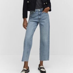 NWT MNG Mango Blanca Straight Leg Mid Waist Cropped Denim Blue Jeans 4